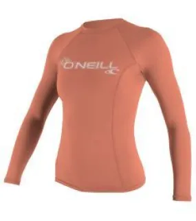 O'Neill Basic Skins Womens Long Sleeve Rash Vest - Light Grapefruit