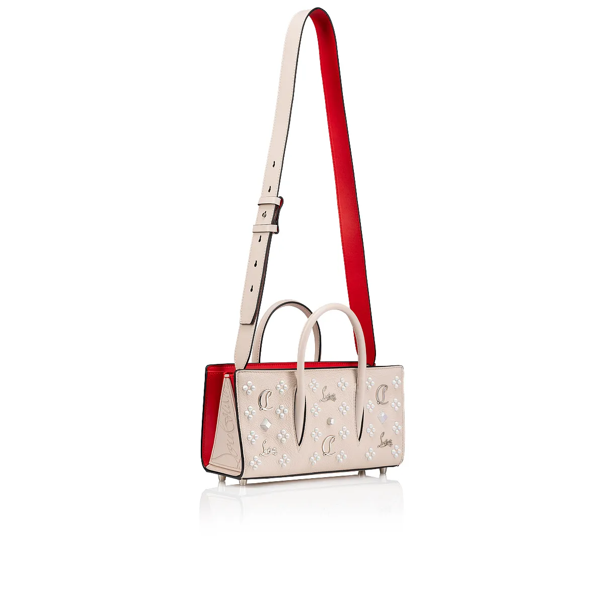 Paloma Top handle bag - Grained calf leather and spikes Loubinthesky - Leche