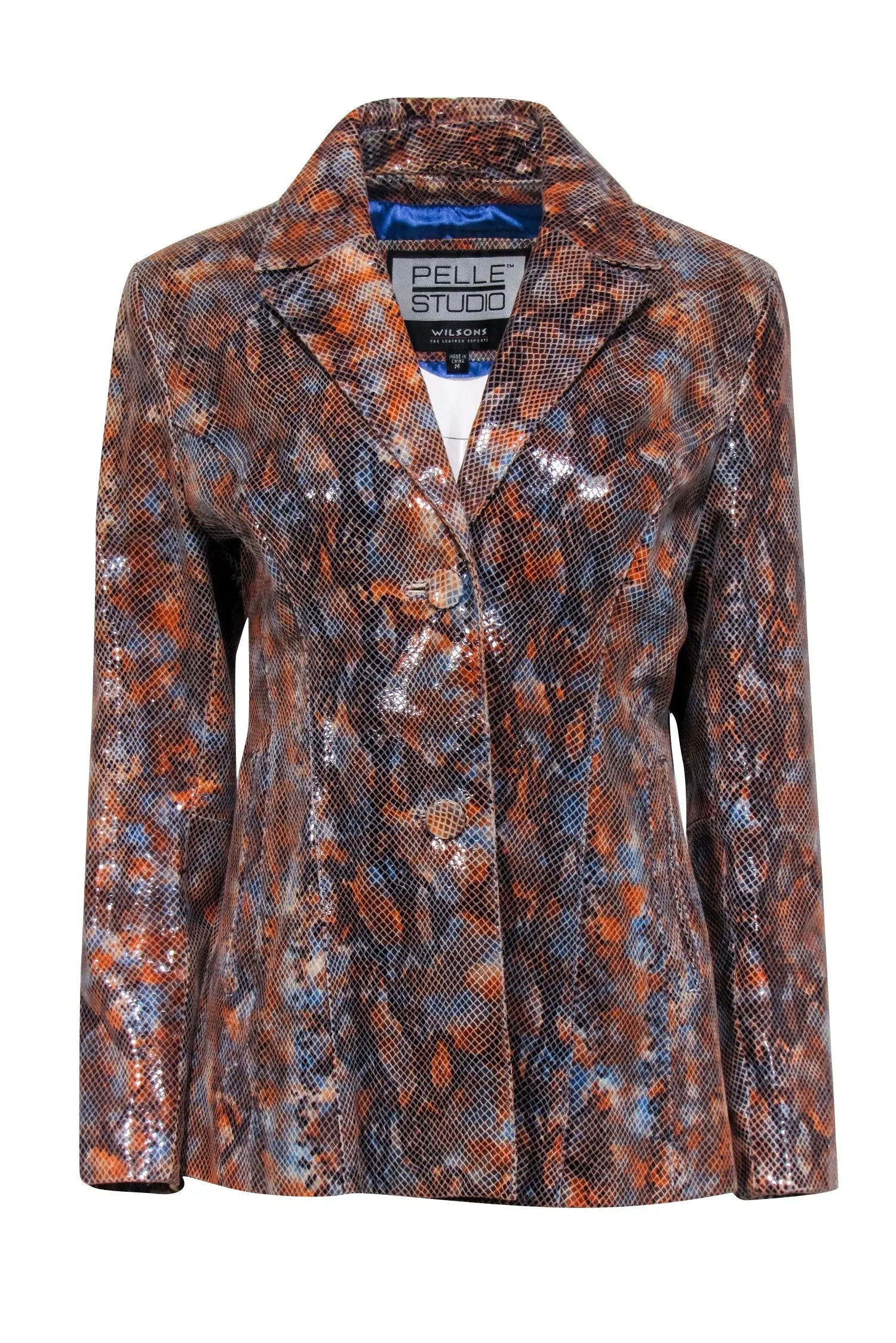 Pelle Studio - Orange, Blue, & Black Snakeskin Embossed Leather Jacket Sz M