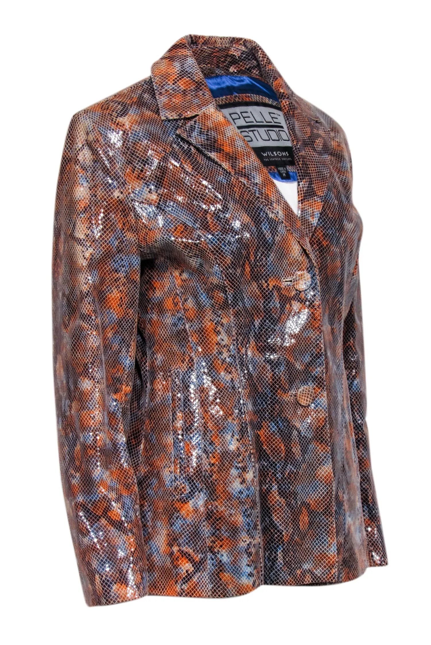 Pelle Studio - Orange, Blue, & Black Snakeskin Embossed Leather Jacket Sz M