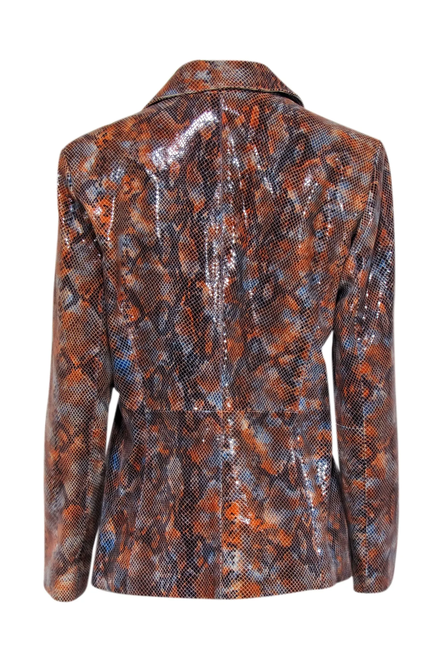 Pelle Studio - Orange, Blue, & Black Snakeskin Embossed Leather Jacket Sz M