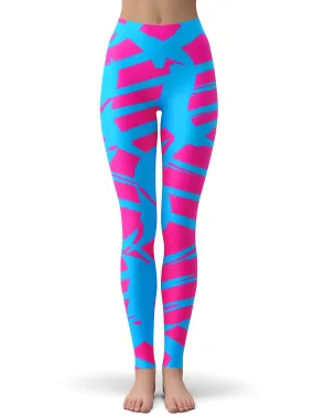 Pink and Blue Squiggly Rave Checkered Leggings