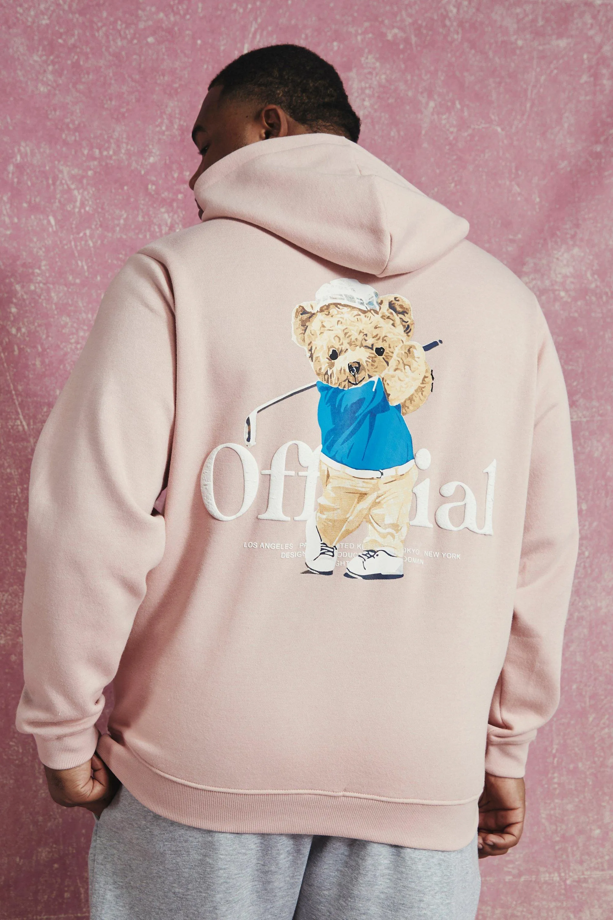 Plus Half Zip Puff Print Teddy Graphic Hoodie | boohooMAN UK