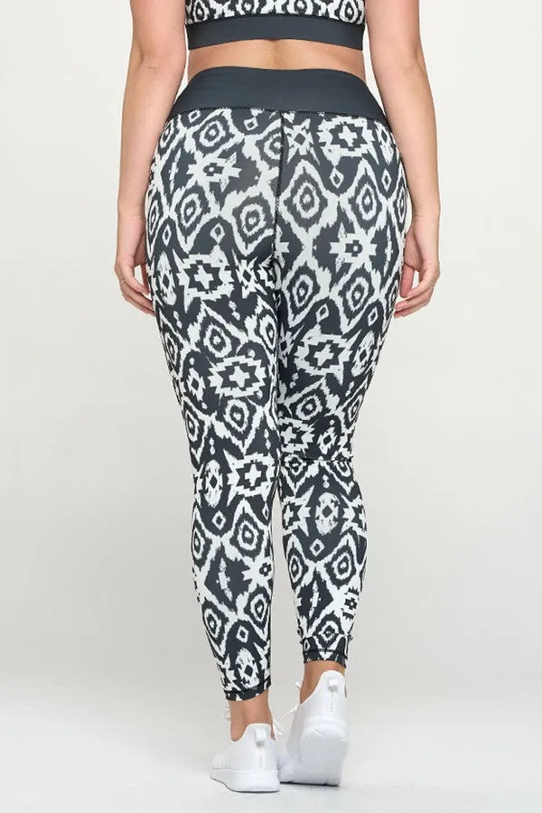 Plus Size Mandala Tribal Print Active Leggings