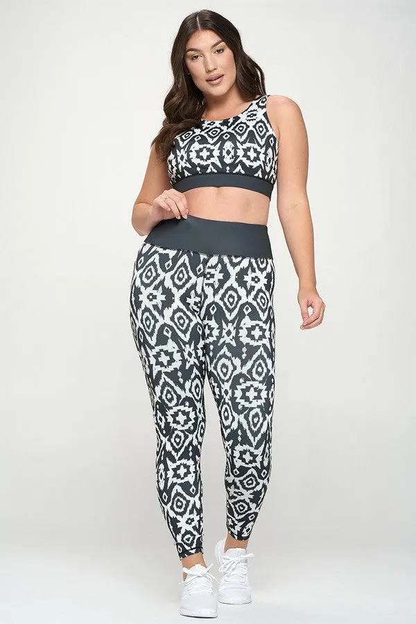 Plus Size Mandala Tribal Print Active Leggings