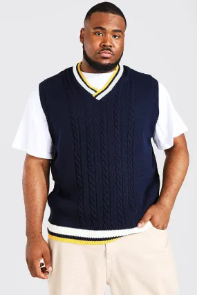 Plus Size Varsity Basic Cable Knitted Vest | boohooMAN UK