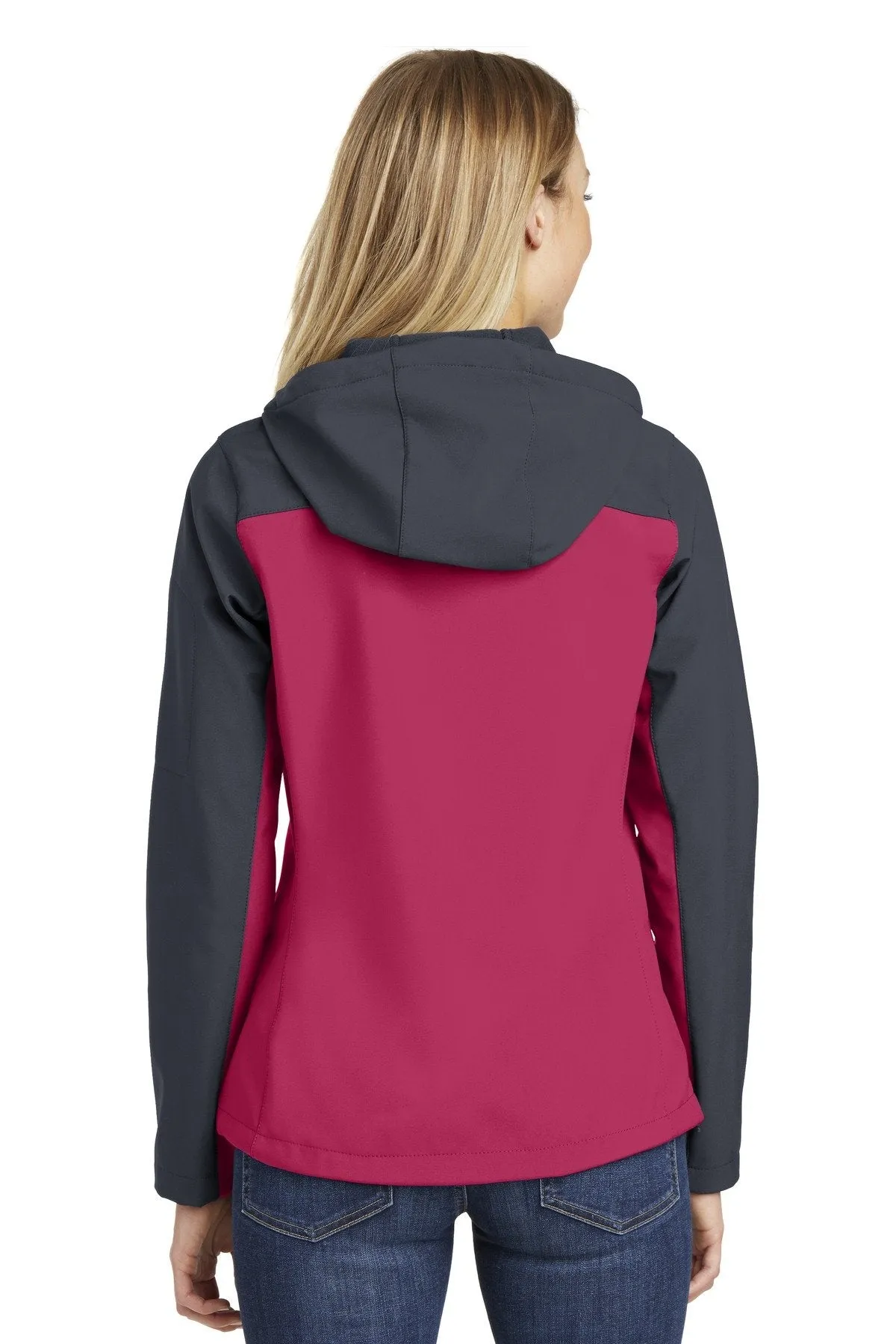 Port Authority Ladies Hooded Core Soft Shell Jacket L335 Dark Fuchsia/ Battleship Grey