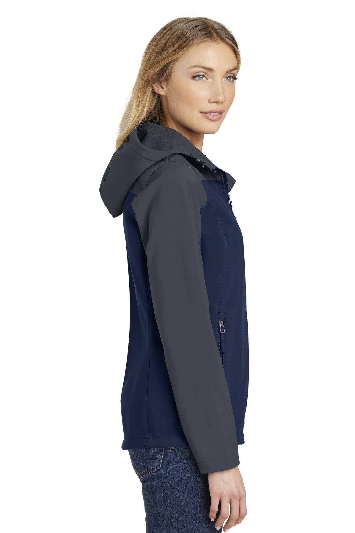 Port Authority Ladies Hooded Core Soft Shell Jacket L335 Dress Blue Navy/ Battleship Grey