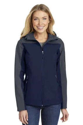 Port Authority Ladies Hooded Core Soft Shell Jacket L335 Dress Blue Navy/ Battleship Grey