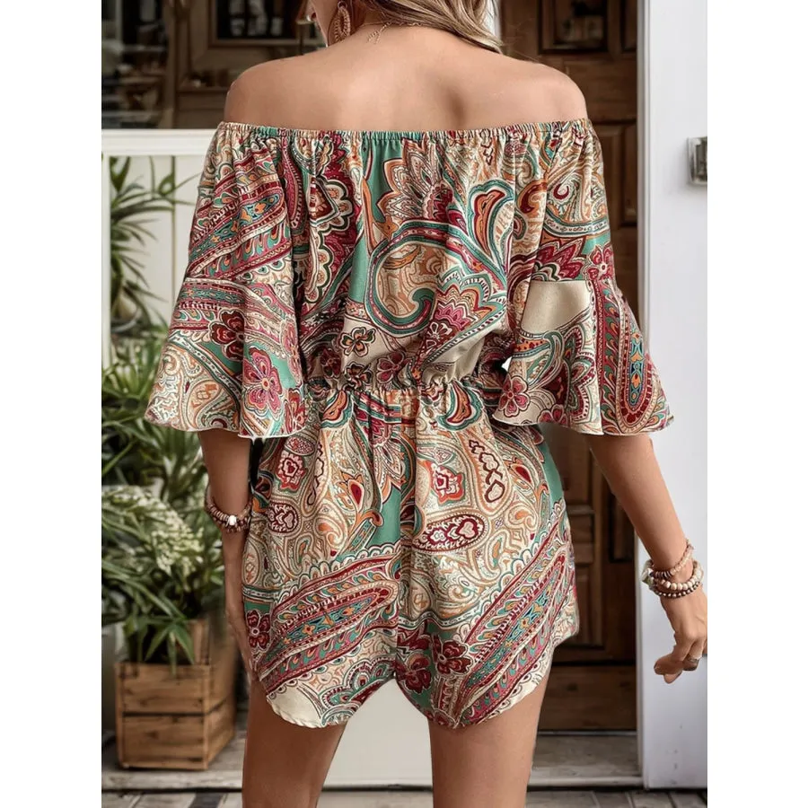 Printed Off Shoulder Half Sleeve Romper