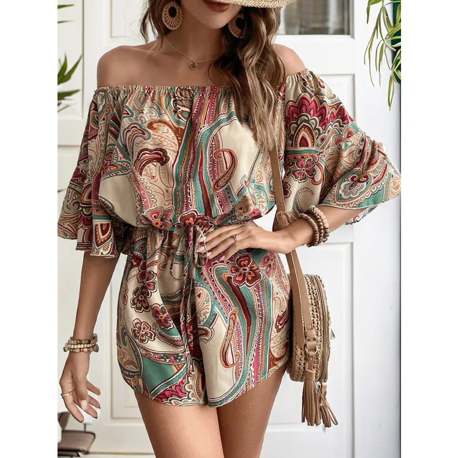 Printed Off Shoulder Half Sleeve Romper