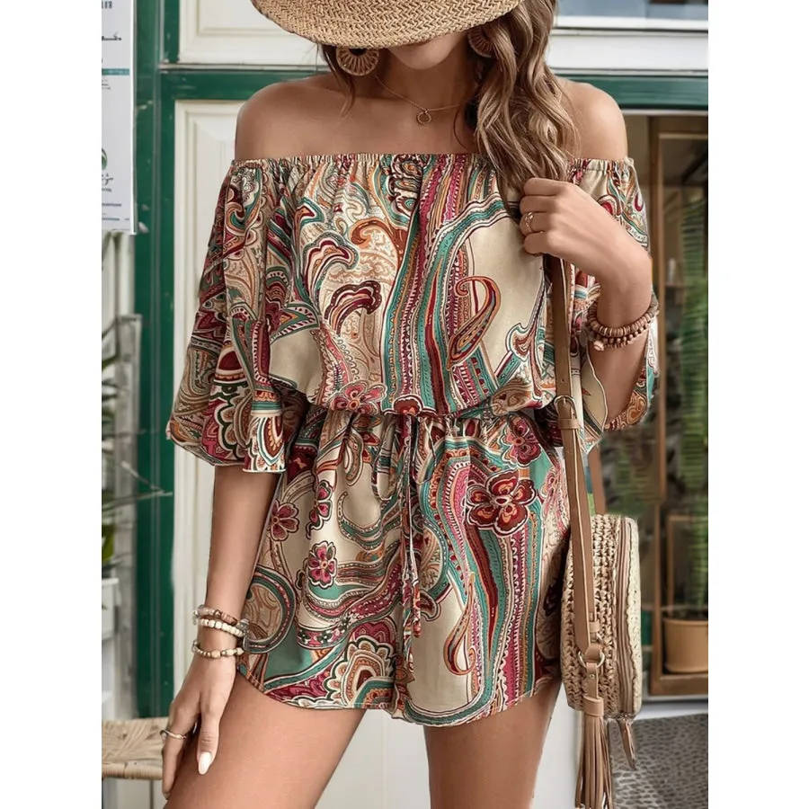 Printed Off Shoulder Half Sleeve Romper