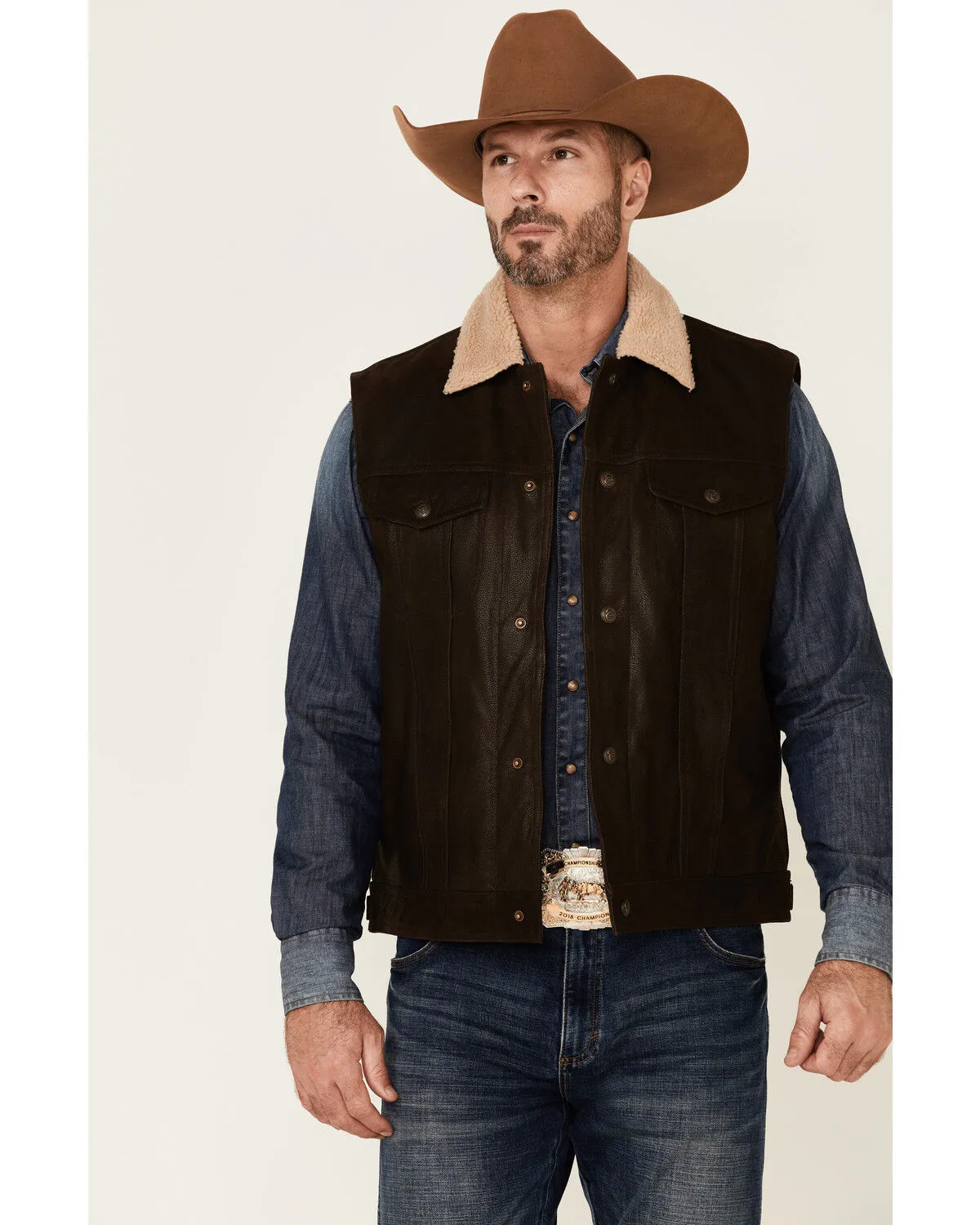 Product Name:  Cripple Creek Men's Mocha Lightweight Buffalo Nappa Snap-Front Leather Vest