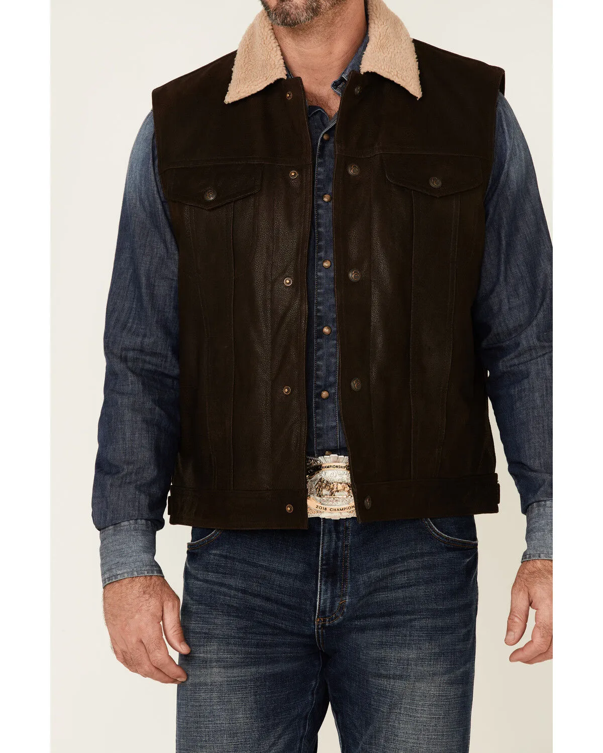 Product Name:  Cripple Creek Men's Mocha Lightweight Buffalo Nappa Snap-Front Leather Vest