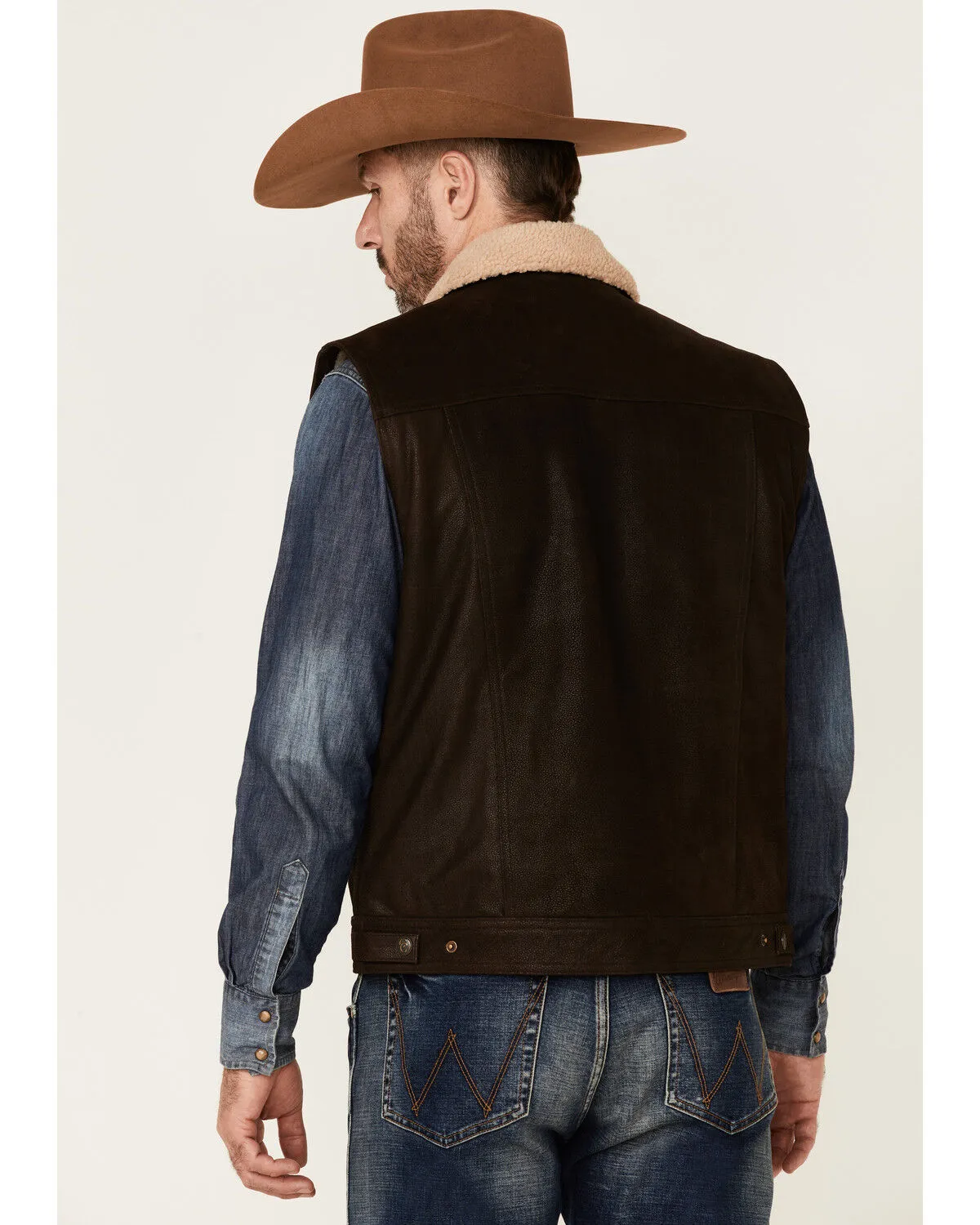 Product Name:  Cripple Creek Men's Mocha Lightweight Buffalo Nappa Snap-Front Leather Vest