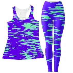 Purple Mint Rave Zebra Stripe Women's Tank and Leggings Combo