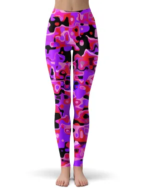 Purple Red and Black Rave Camo Melt Leggings