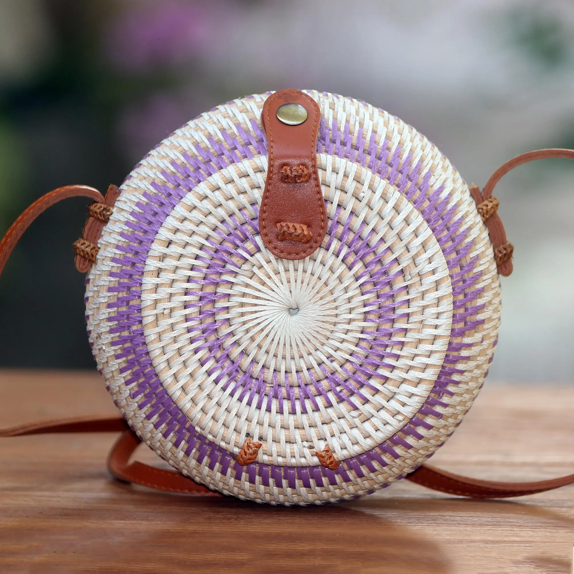 Purple Target Stylish Purple and White Round Woven Shoulder Bag