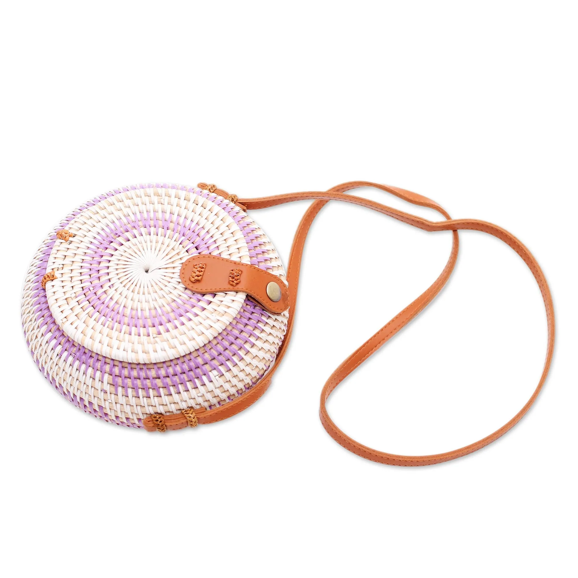 Purple Target Stylish Purple and White Round Woven Shoulder Bag