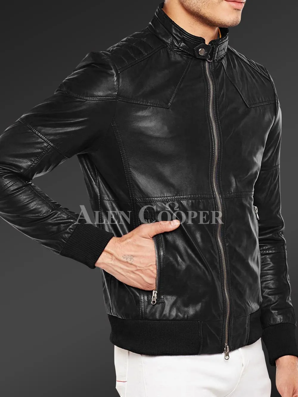 Quilted Slim Fit Real Leather Jacket for Men