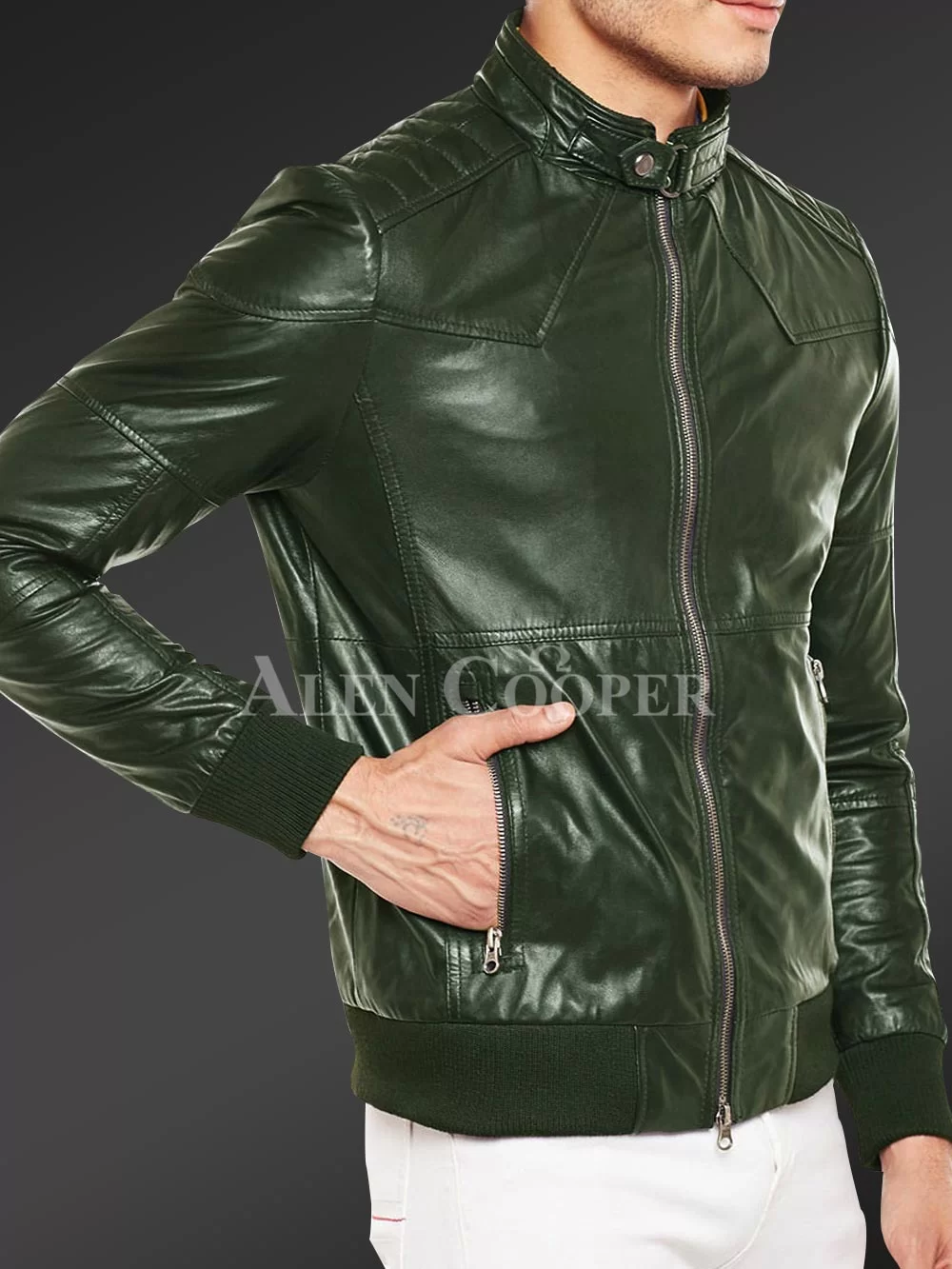 Quilted Slim Fit Real Leather Jacket for Men