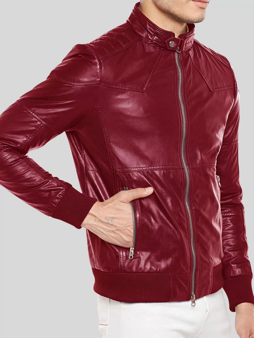 Quilted Slim Fit Real Leather Jacket for Men