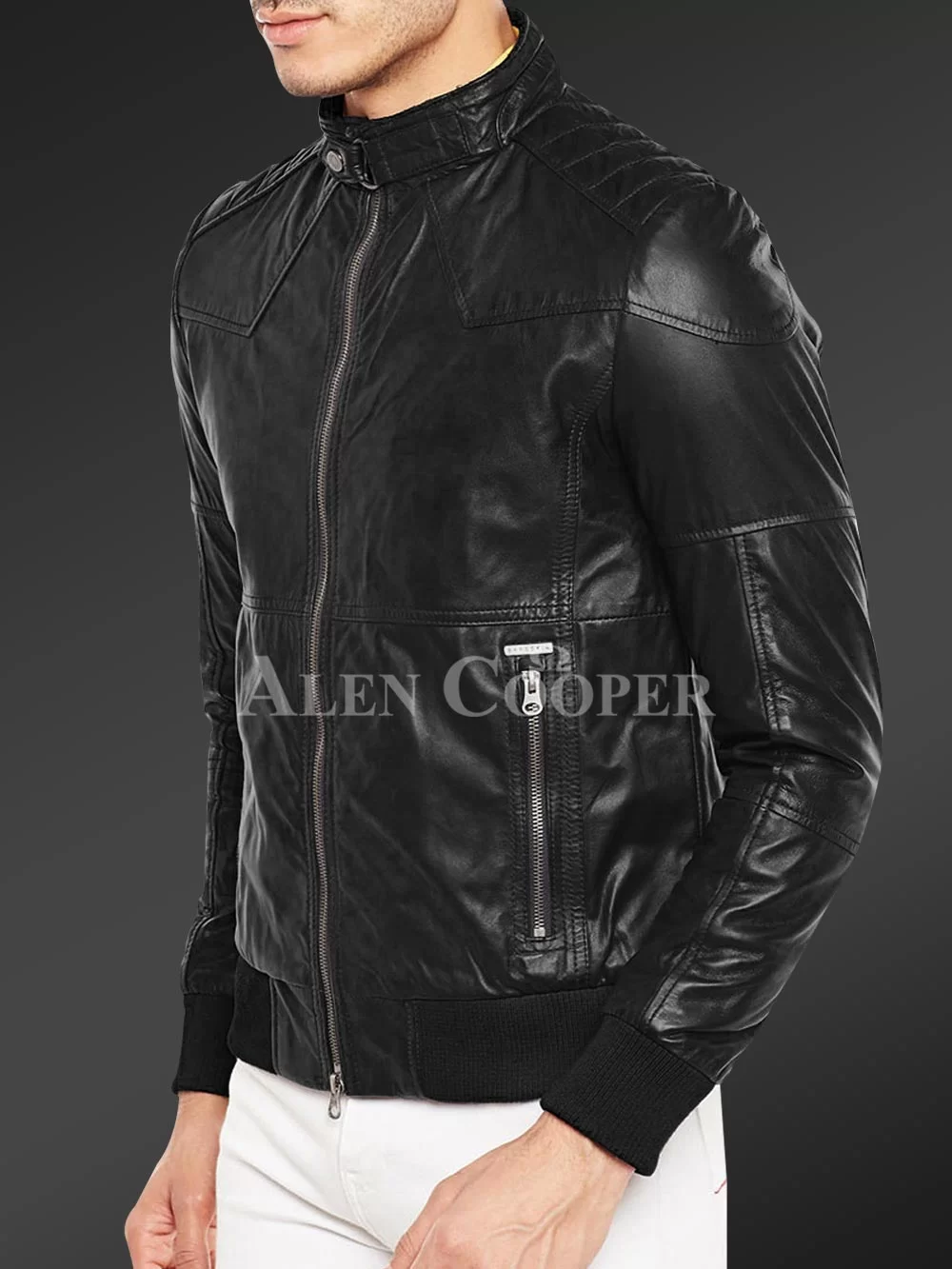 Quilted Slim Fit Real Leather Jacket for Men