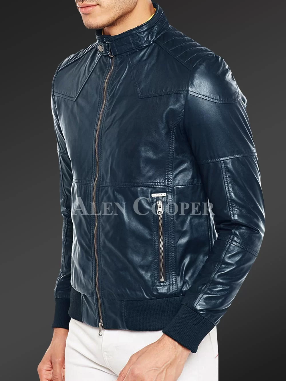 Quilted Slim Fit Real Leather Jacket for Men