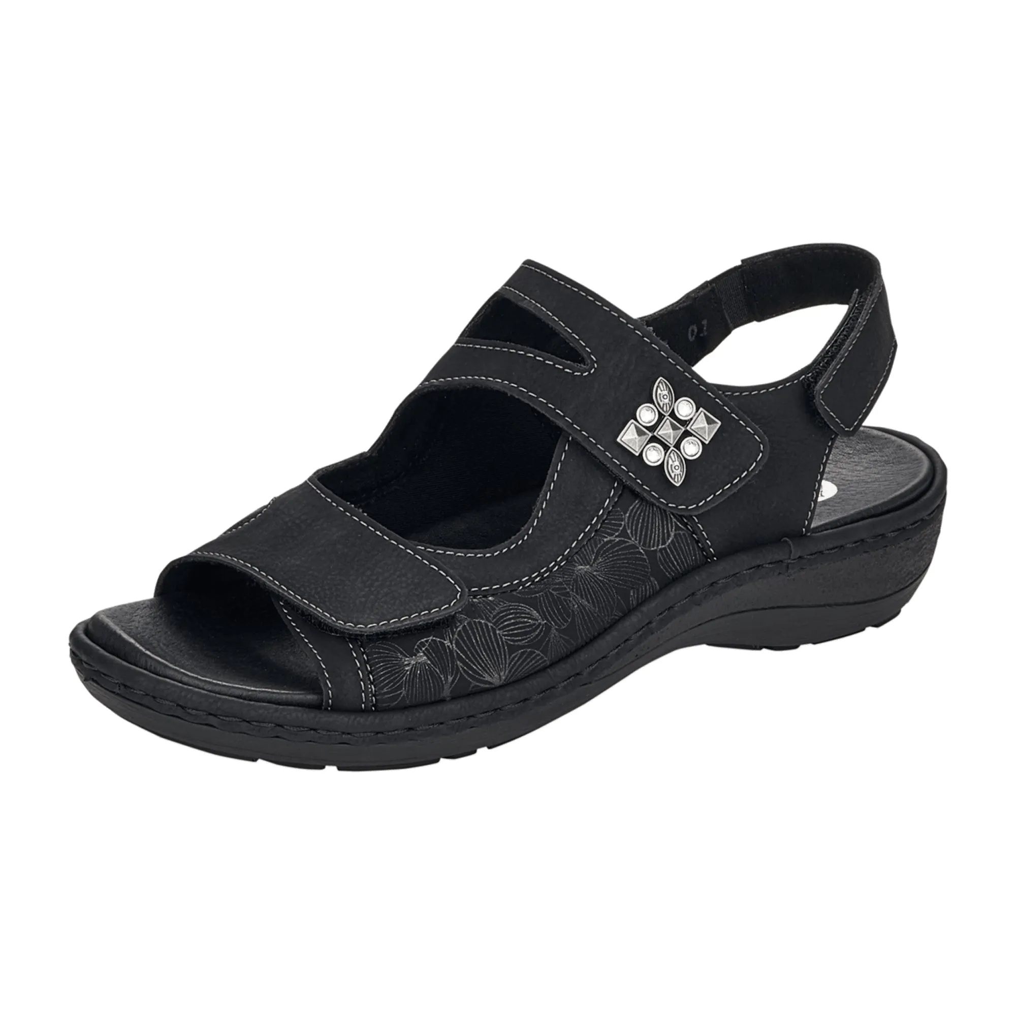 Remonte Women's Black Sandals Adjustable Straps Cushioned Footbed Comfortable