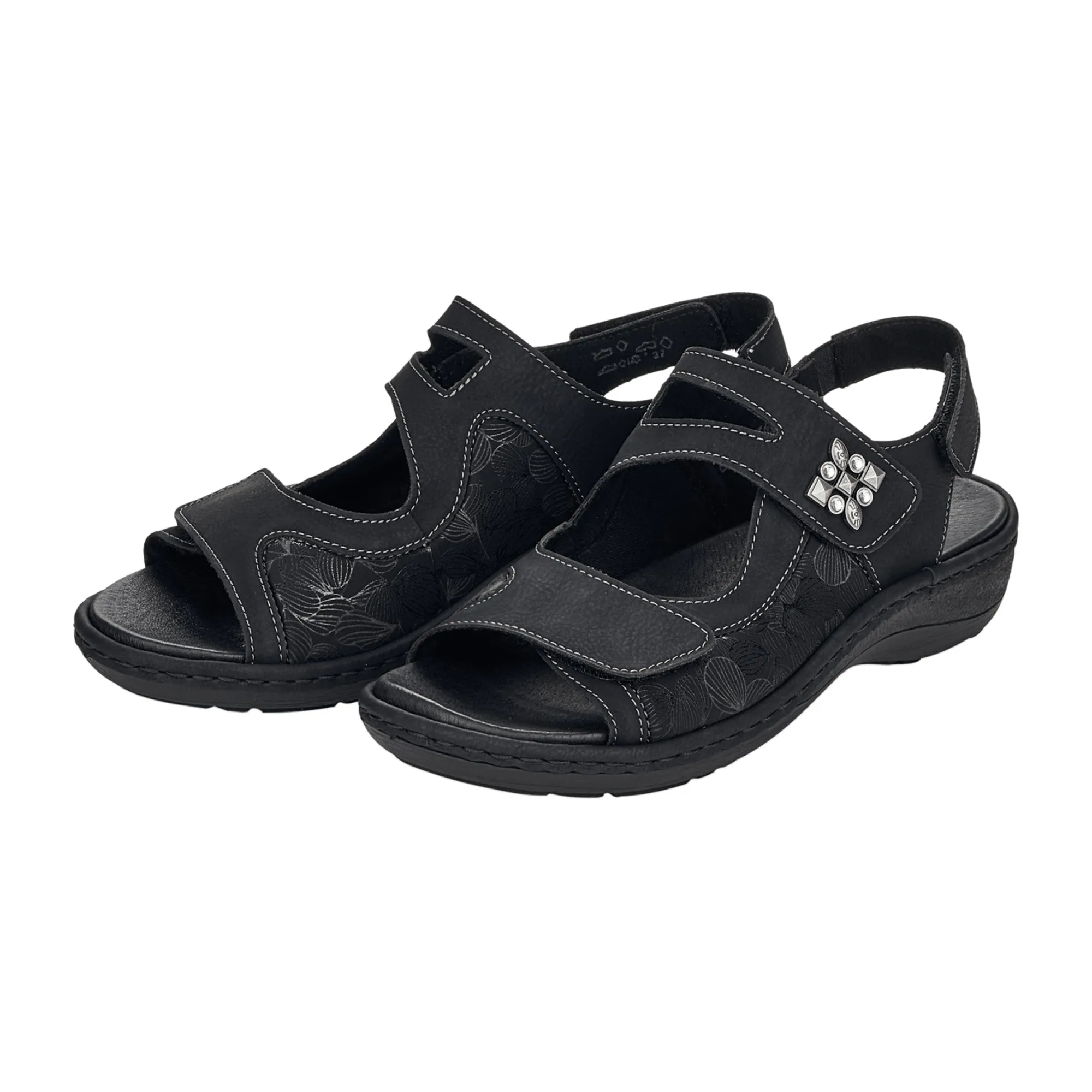 Remonte Women's Black Sandals Adjustable Straps Cushioned Footbed Comfortable