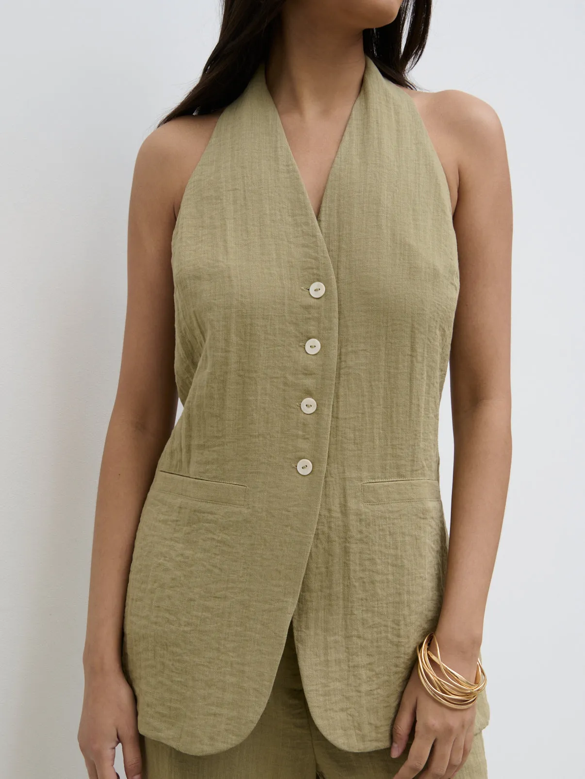 Remy Halterneck Waistcoat - Olive