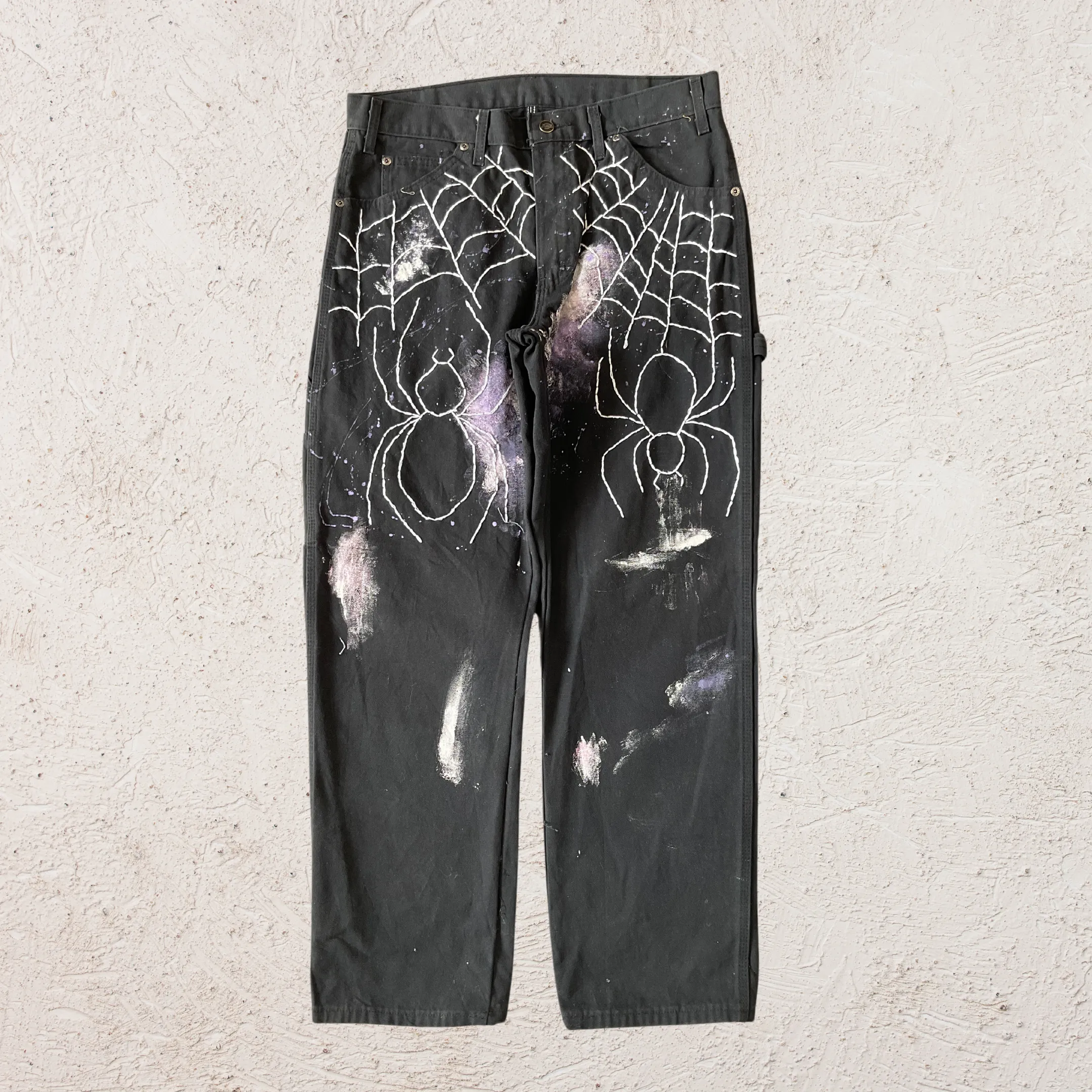 REWORKED PREMIUM HAND PAINTED COBWEB WORKWEAR PANTS SS24