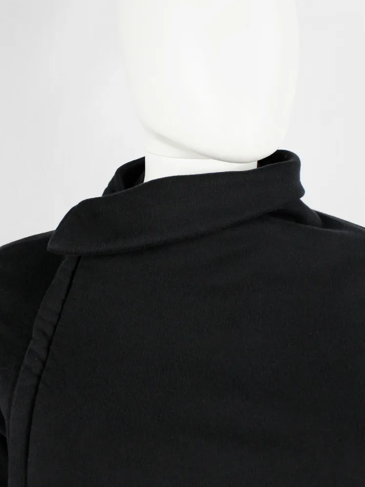 Rick Owens DRKSHDW black minimal sweatshirt jacket with leather sleeves