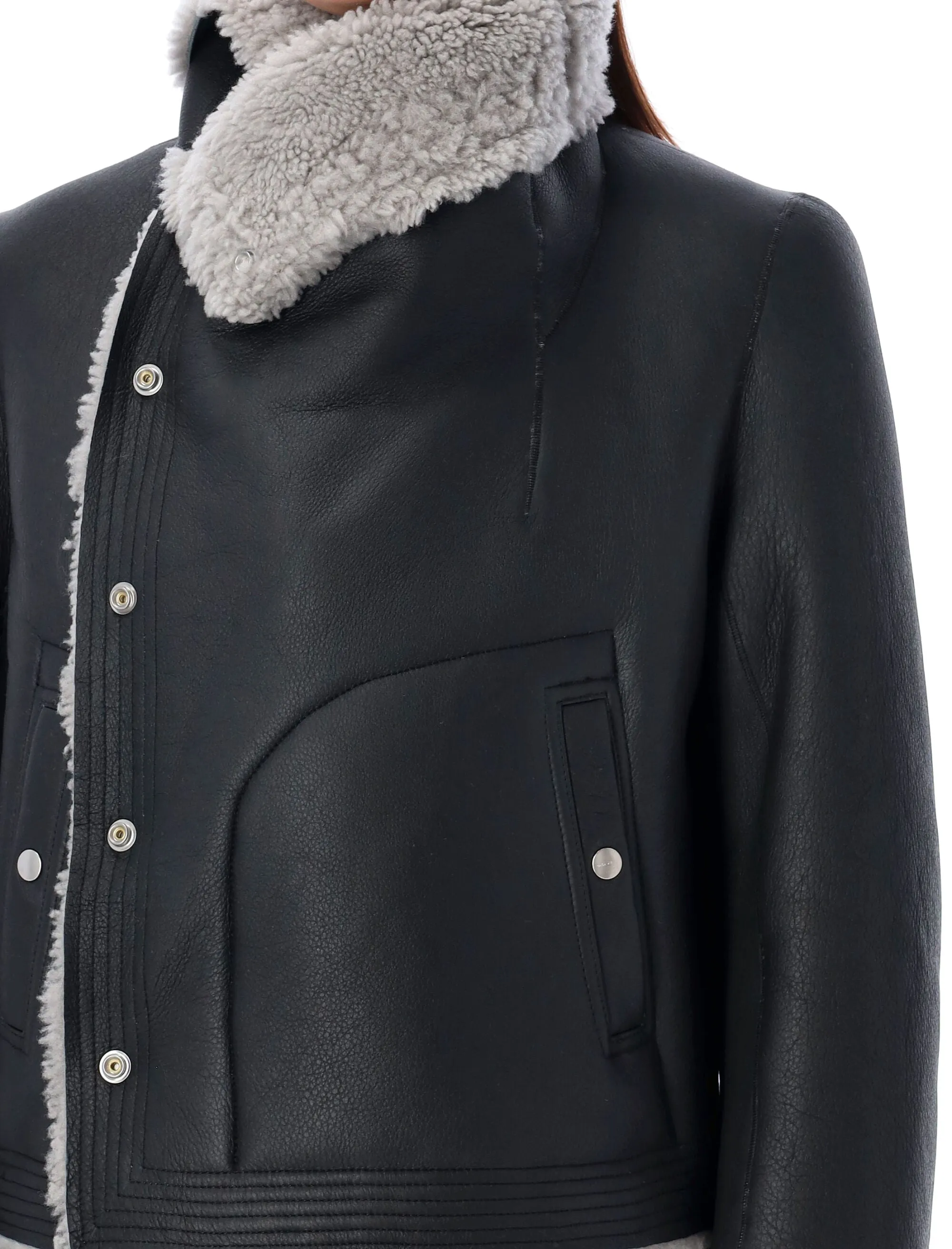 RICK OWENS Shearling-Lined Leather Biker Jacket