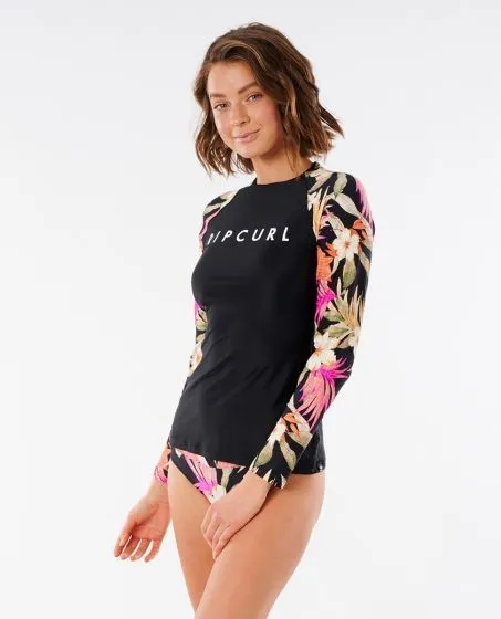 Rip Curl North Shore Long Sleeve Womens UV Rash Vest 2021 - Black