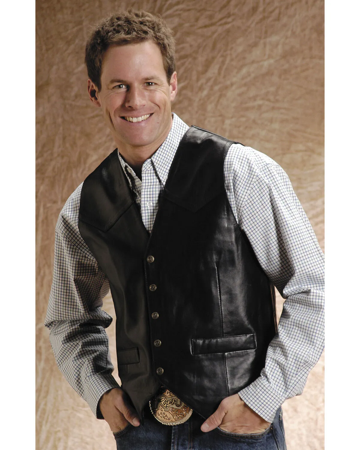 Roper Lamb Leather Black Vest - Big & Tall