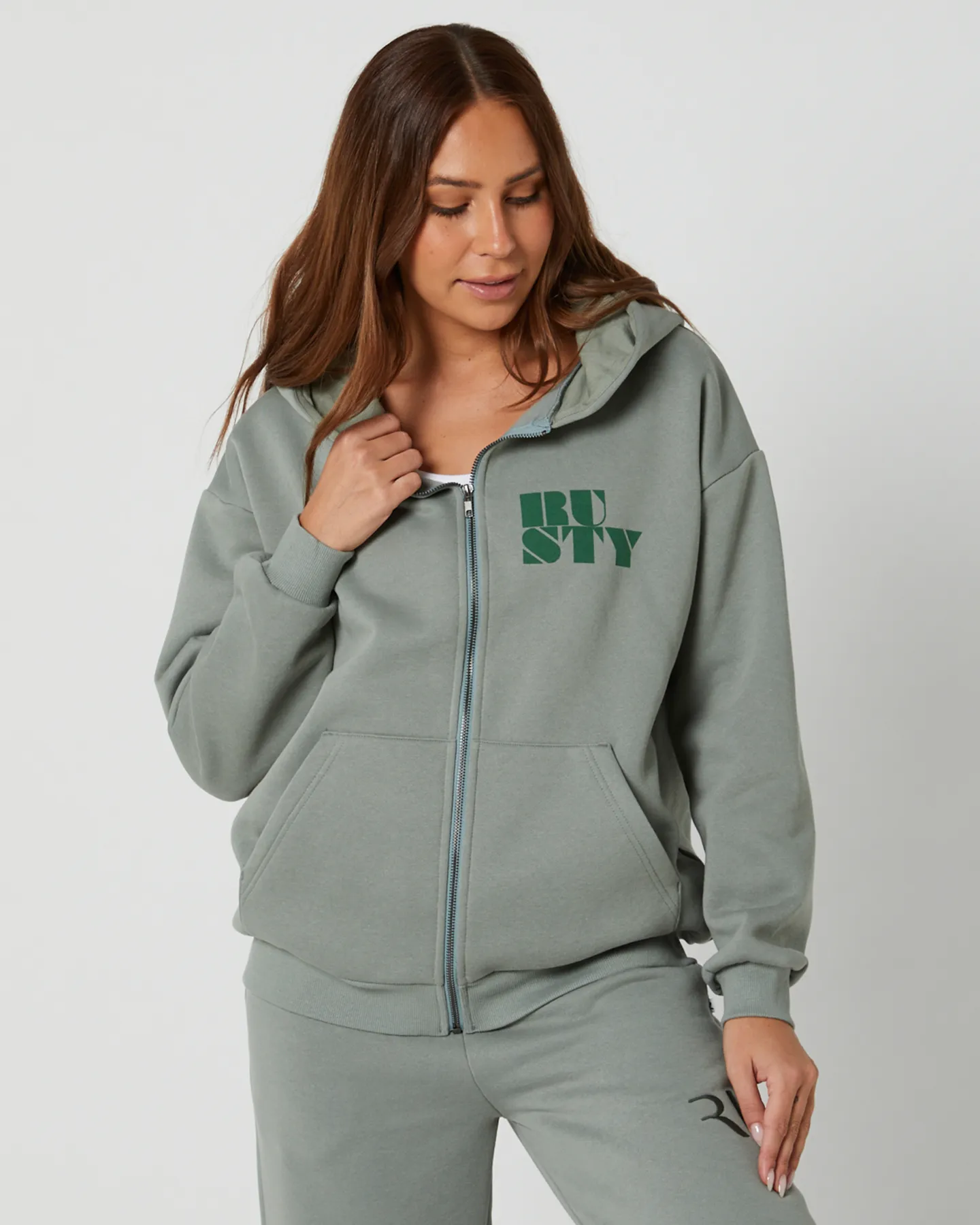 Rusty Rusty Code Oversize Zip Hooded Fleece - Faded Pistachio | SurfStitch