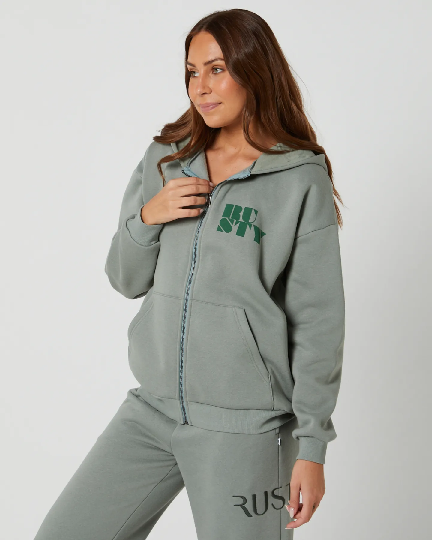 Rusty Rusty Code Oversize Zip Hooded Fleece - Faded Pistachio | SurfStitch