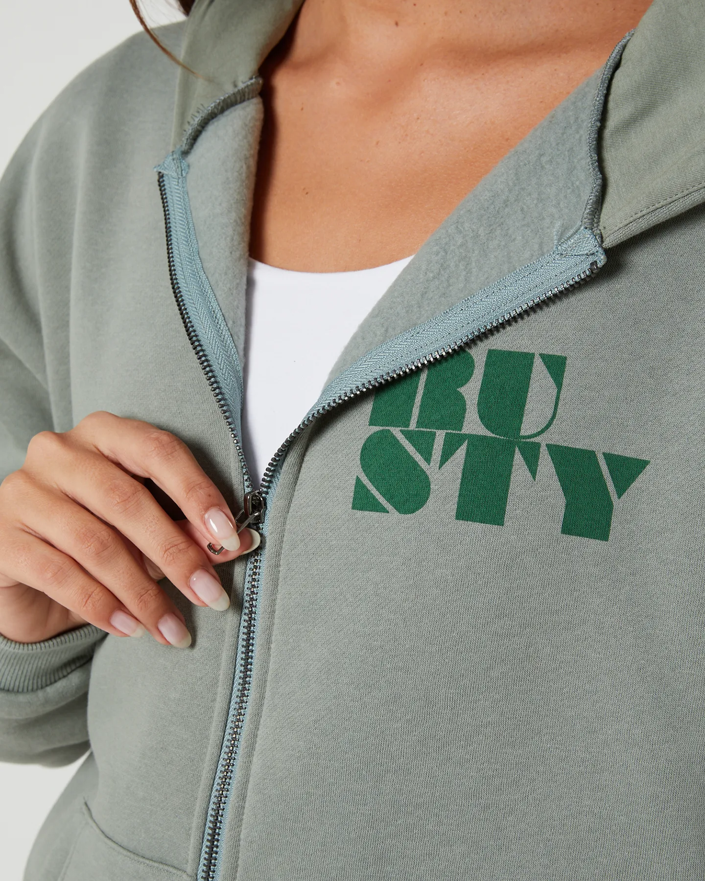 Rusty Rusty Code Oversize Zip Hooded Fleece - Faded Pistachio | SurfStitch