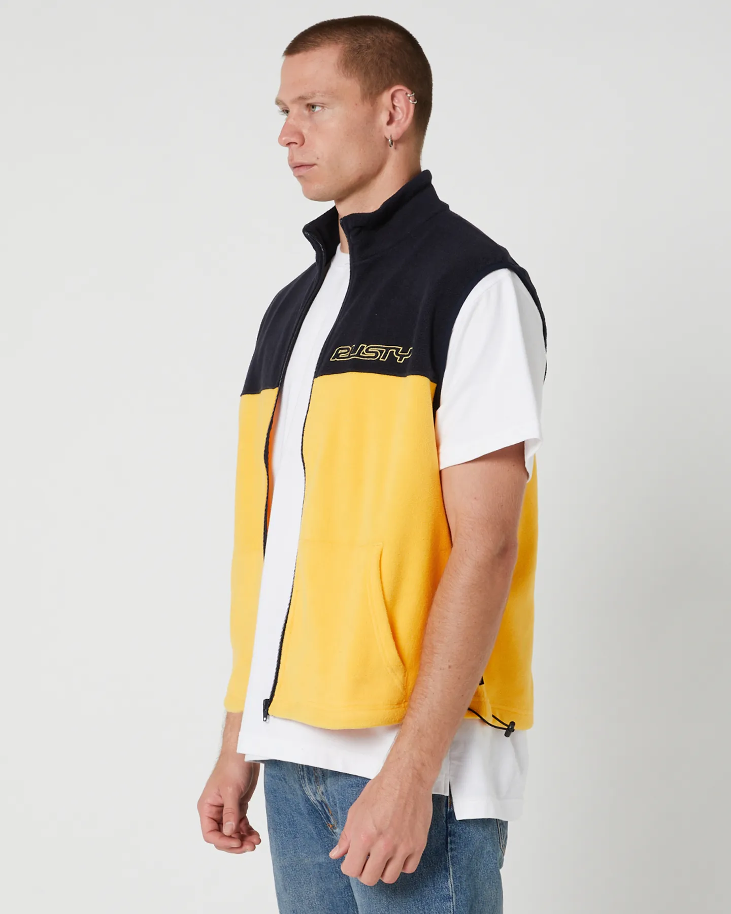 Rusty Tasty Ice Polar Fleece Vest - Yellow/Navy | SurfStitch