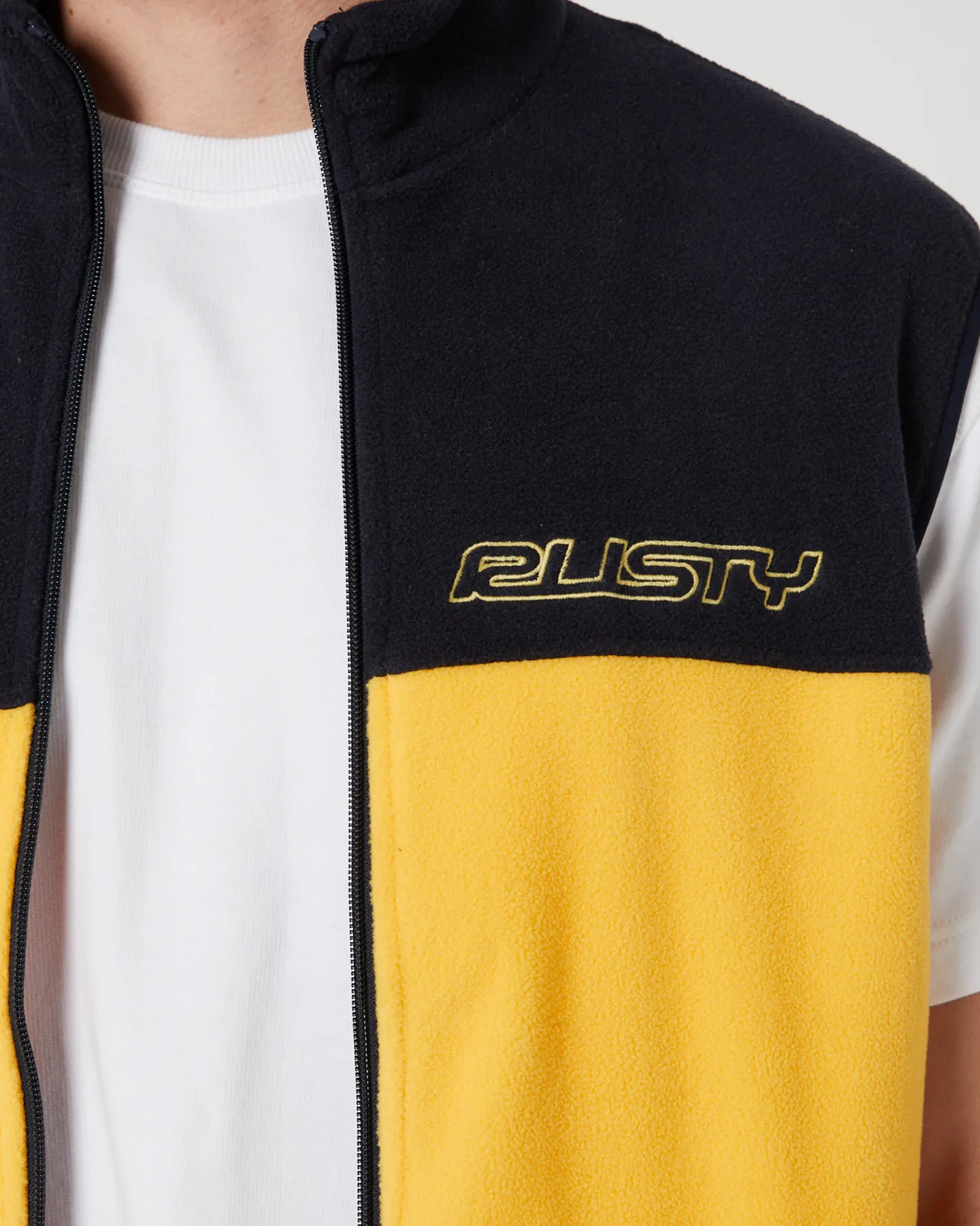 Rusty Tasty Ice Polar Fleece Vest - Yellow/Navy | SurfStitch