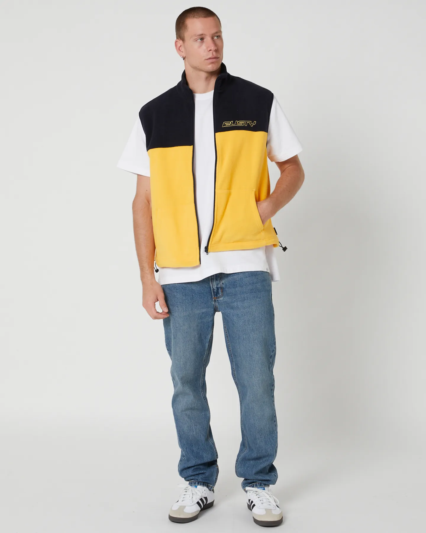 Rusty Tasty Ice Polar Fleece Vest - Yellow/Navy | SurfStitch