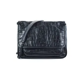 Saint Laurent Niki Baby Croc Embossed Shoulder Bag