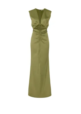 --Satin Shirred Dress-