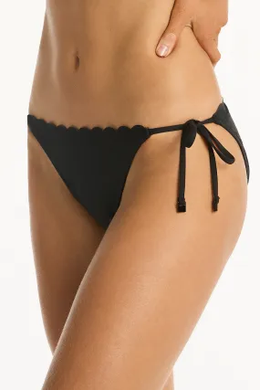 Scalloped Tie Side Bikini Bottom Black