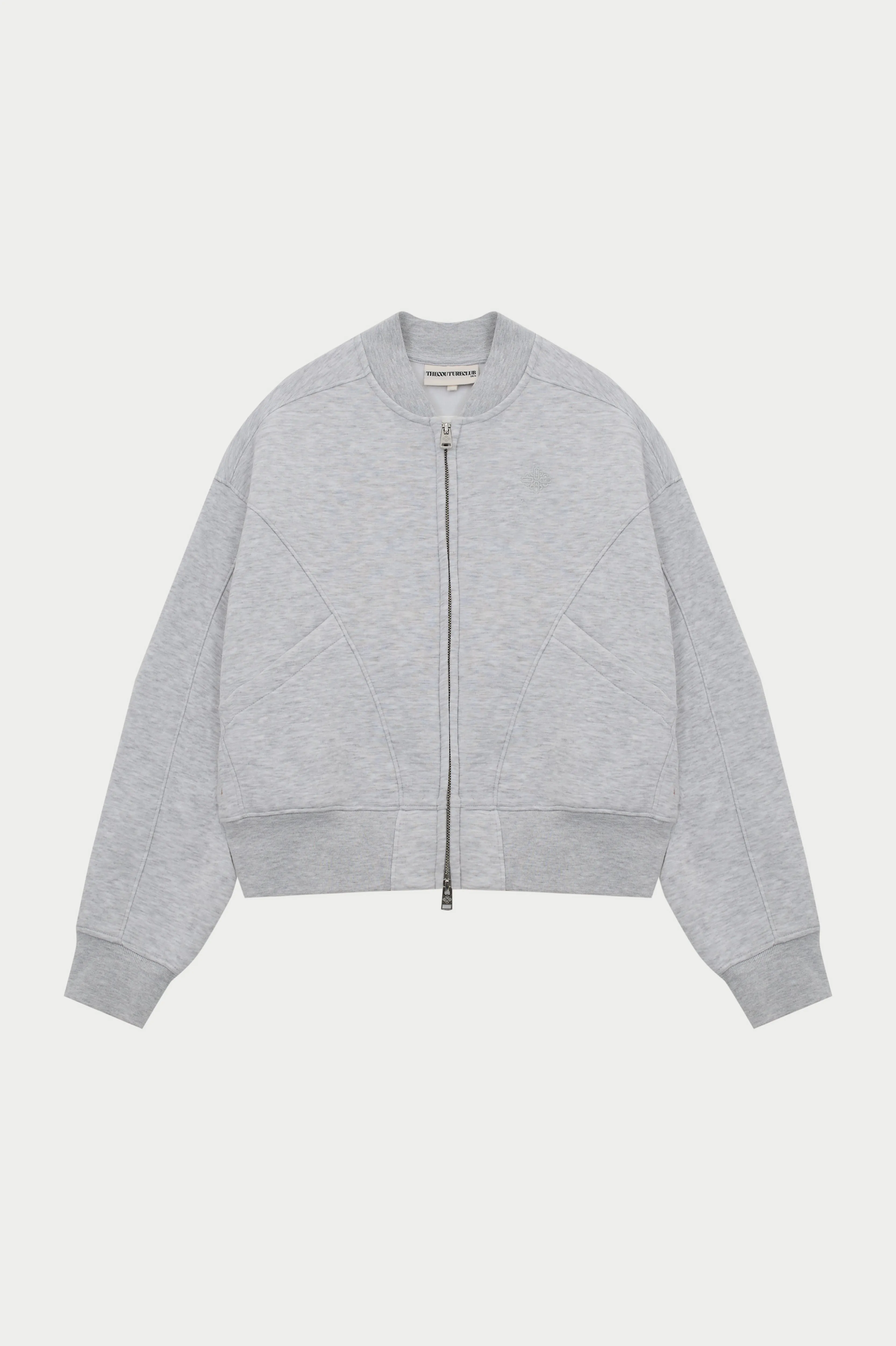 SEAM DETAIL OVERSIZED ZIP THROUGH BOMBER - GREY MARL