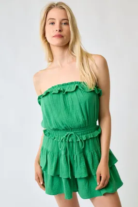 Short Strapless Tiered Ruffle Romper