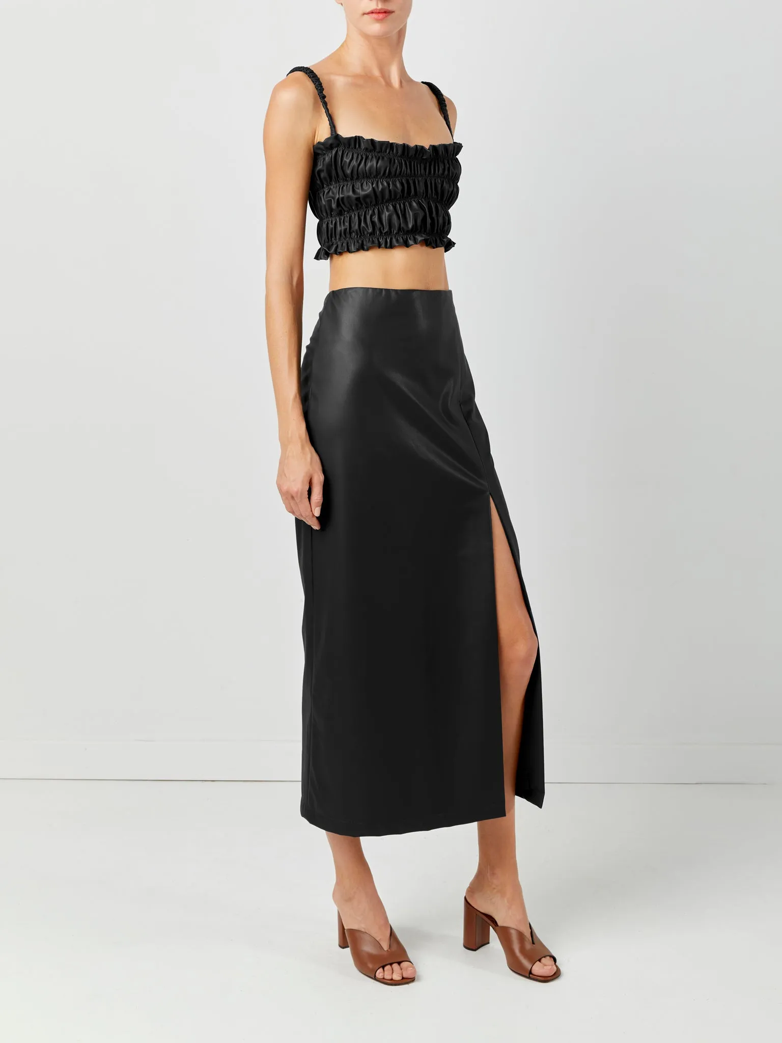 Side Slit Leather Skirt