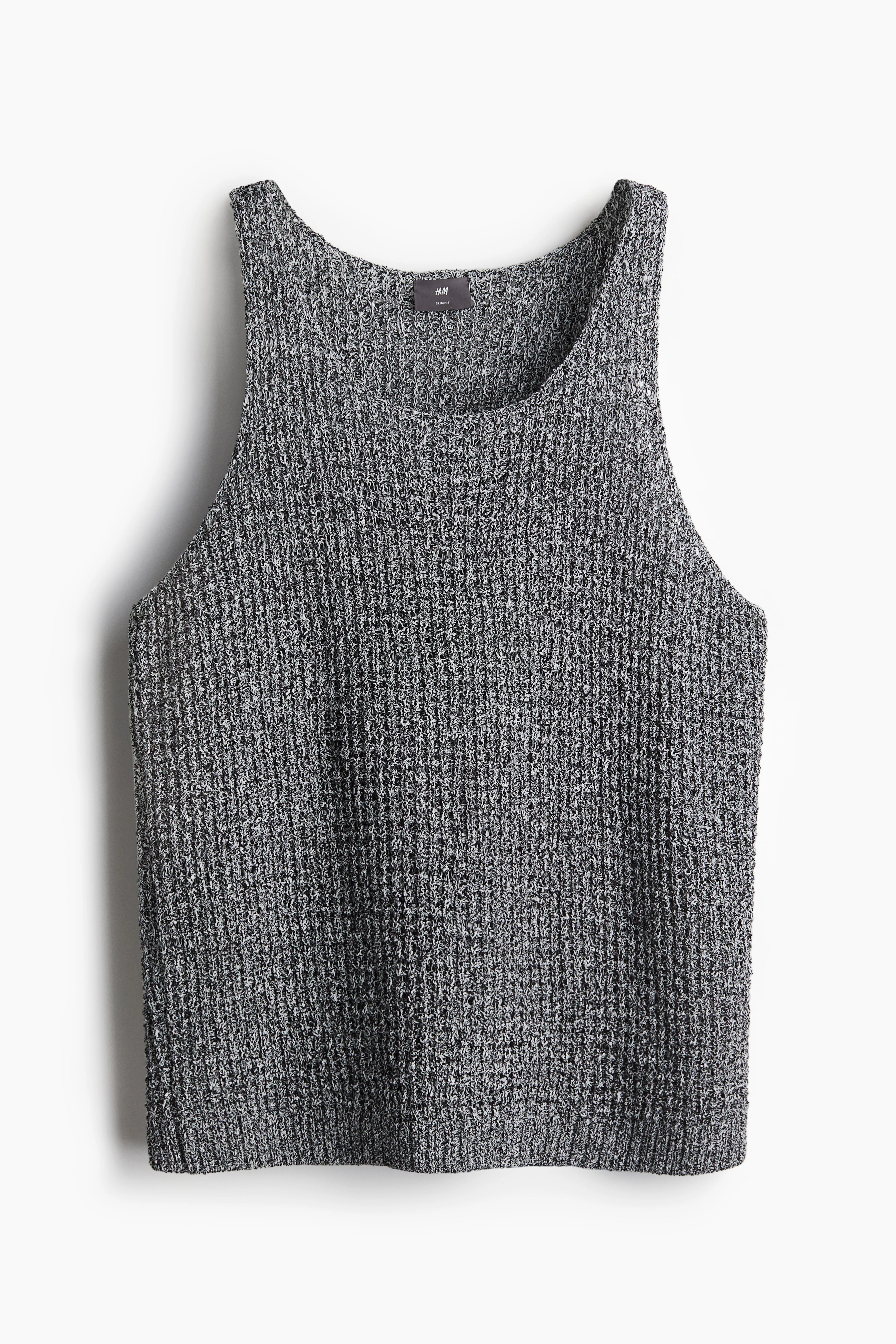 Slim Fit Knitted vest top - Deep neckline - Sleeveless - Dark grey - Men | H&M GB