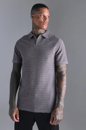 Slim Fit Textured Jacquard Revere Polo